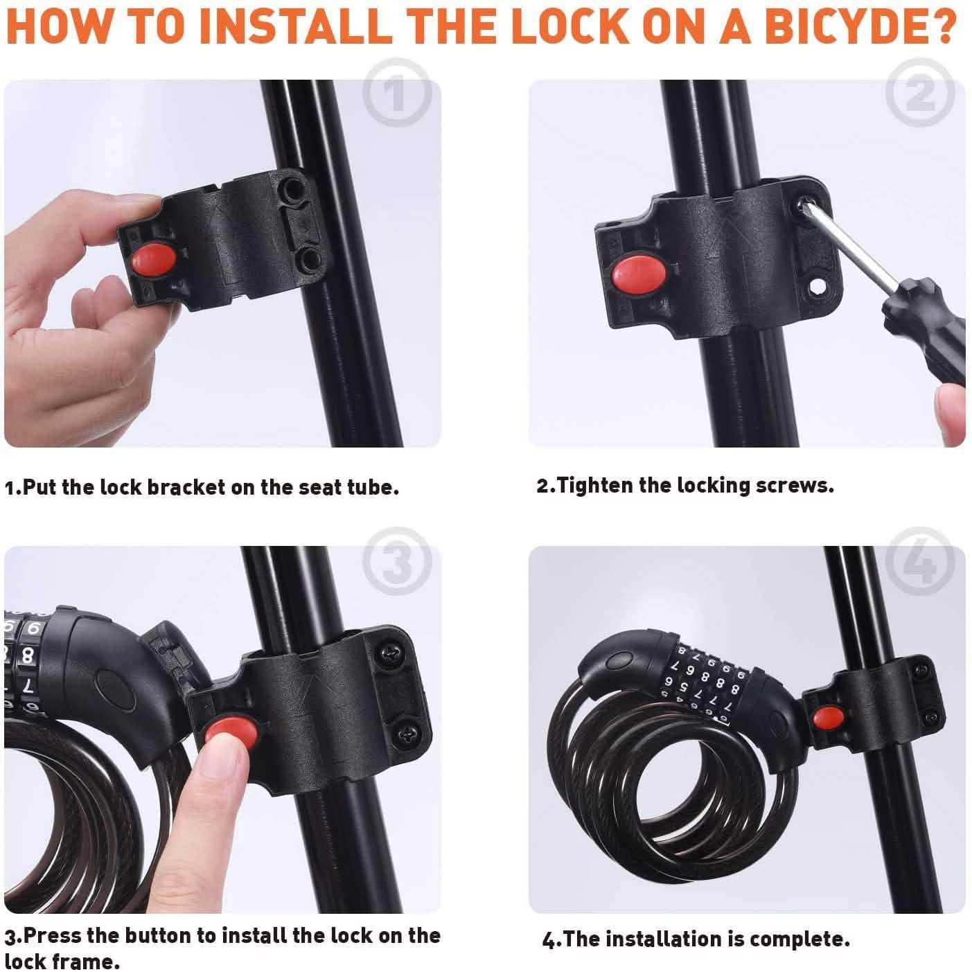 4 Feet 5 Digit Resettable Combination Coiling Bike Chain Lock