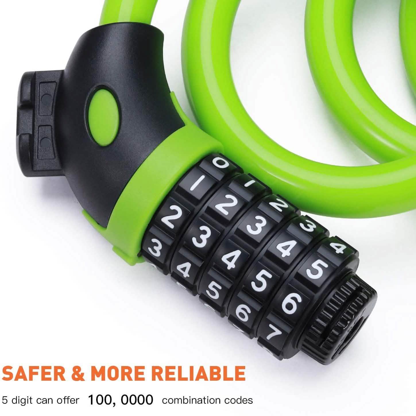 4 Feet 5 Digit Resettable Combination Coiling Bike Chain Lock