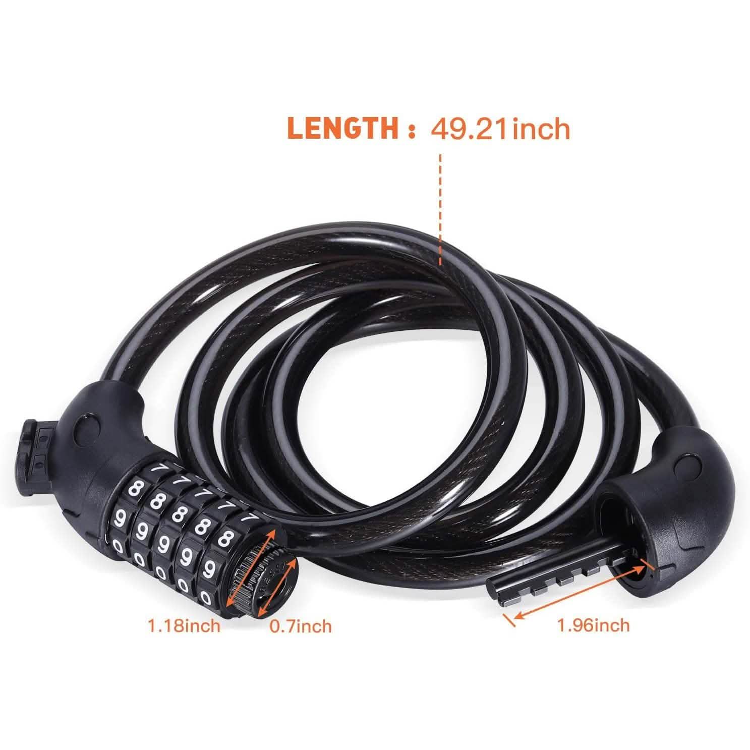4 Feet 5 Digit Resettable Combination Coiling Bike Chain Lock