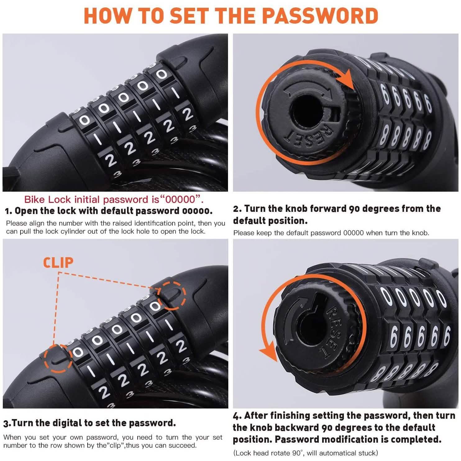 4 Feet 5 Digit Resettable Combination Coiling Bike Chain Lock