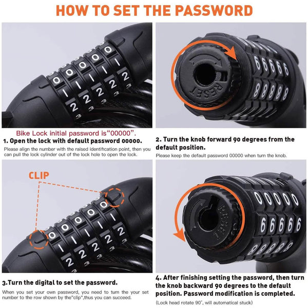 4 Feet 5 Digit Resettable Combination Coiling Bike Chain Lock