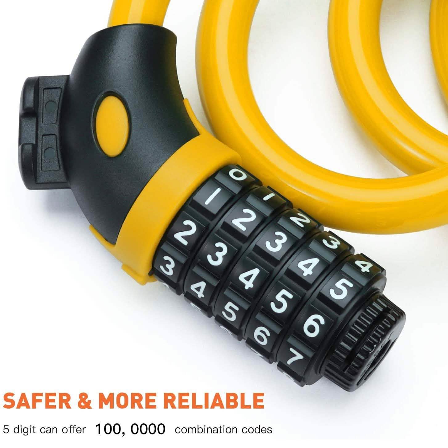 4 Feet 5 Digit Resettable Combination Coiling Bike Chain Lock