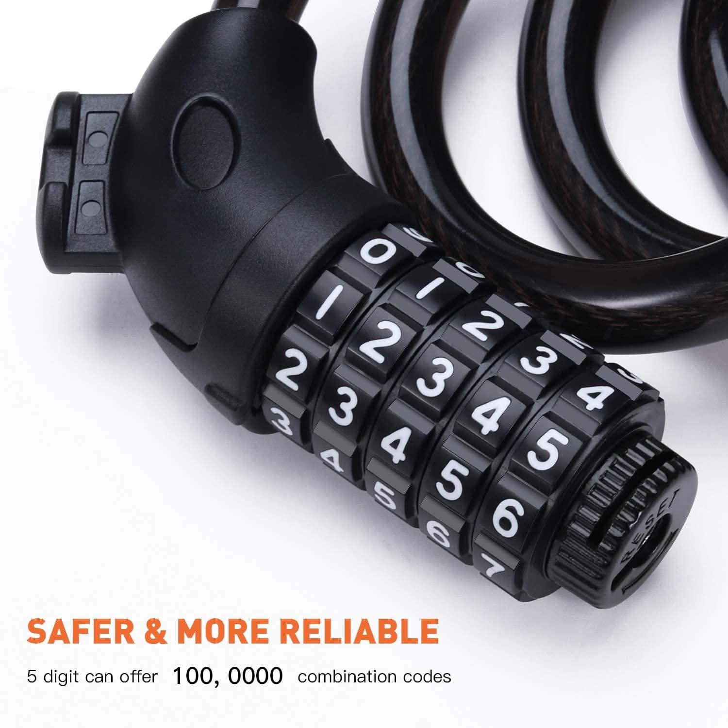 4 Feet 5 Digit Resettable Combination Coiling Bike Chain Lock