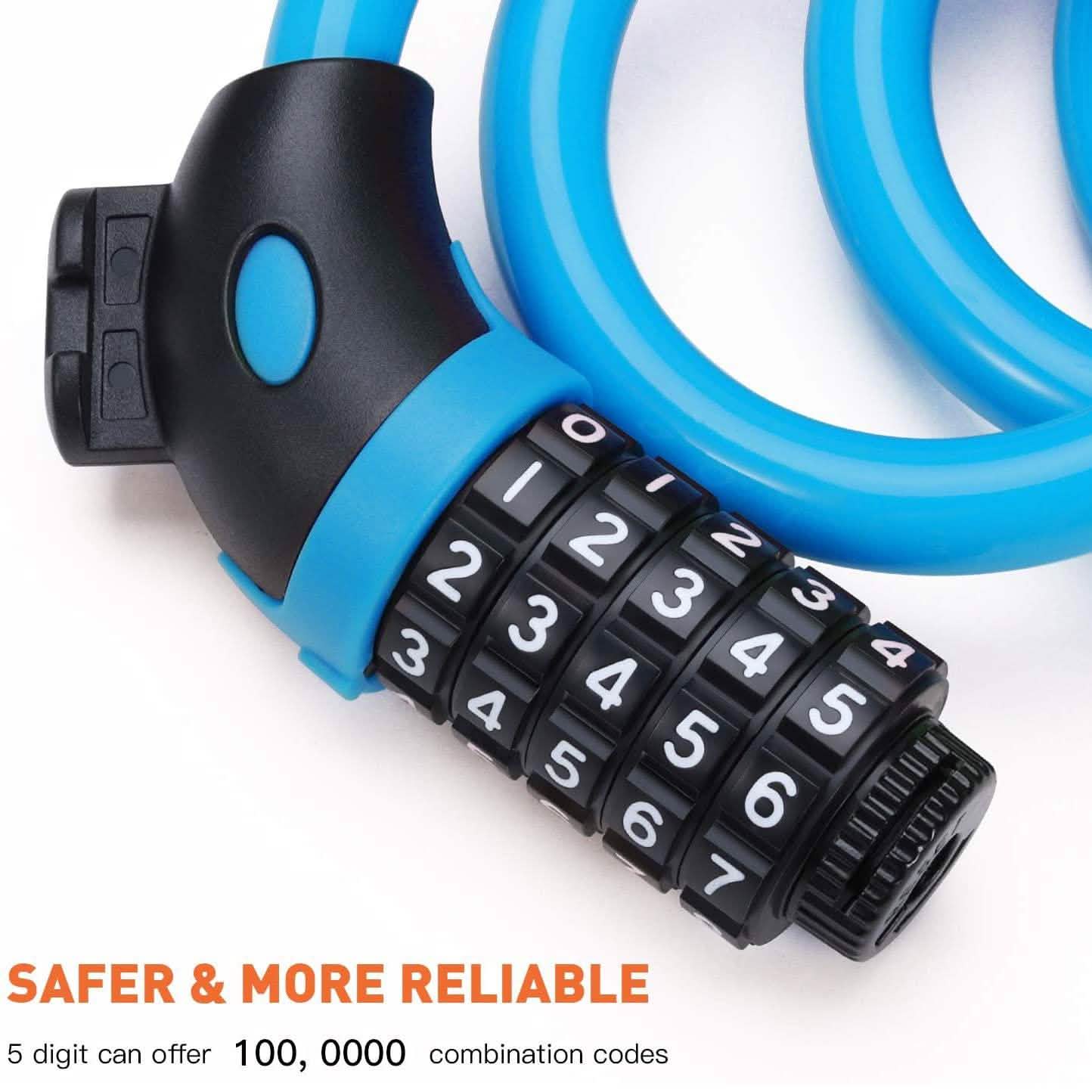 4 Feet 5 Digit Resettable Combination Coiling Bike Chain Lock