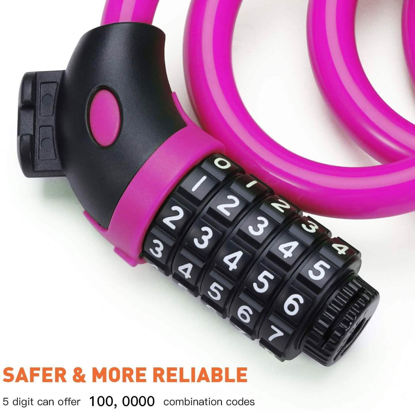 4 Feet 5 Digit Resettable Combination Coiling Bike Chain Lock